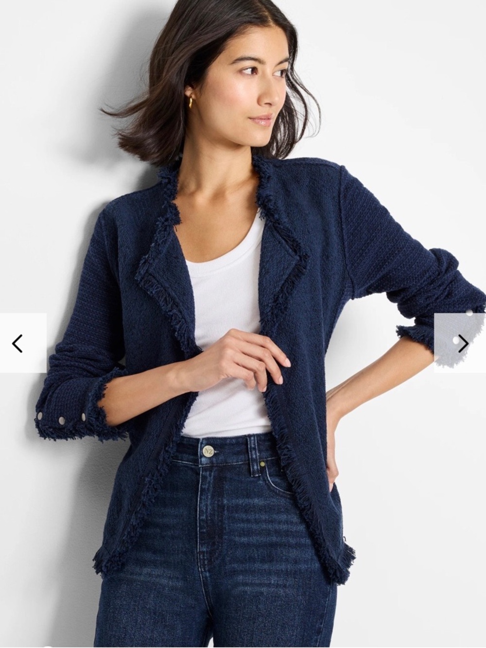 Nic+Zoe Fringe Navy Mix Cardigan Blazer - Picture 2 of 12